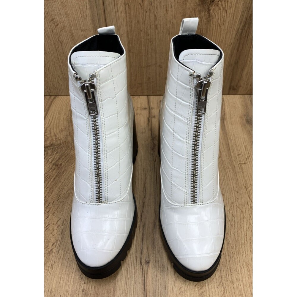BP Marley White Platform Croc Print Ankle Boots Front Zip Block Heel Size 8.5 M - Picture 4 of 16